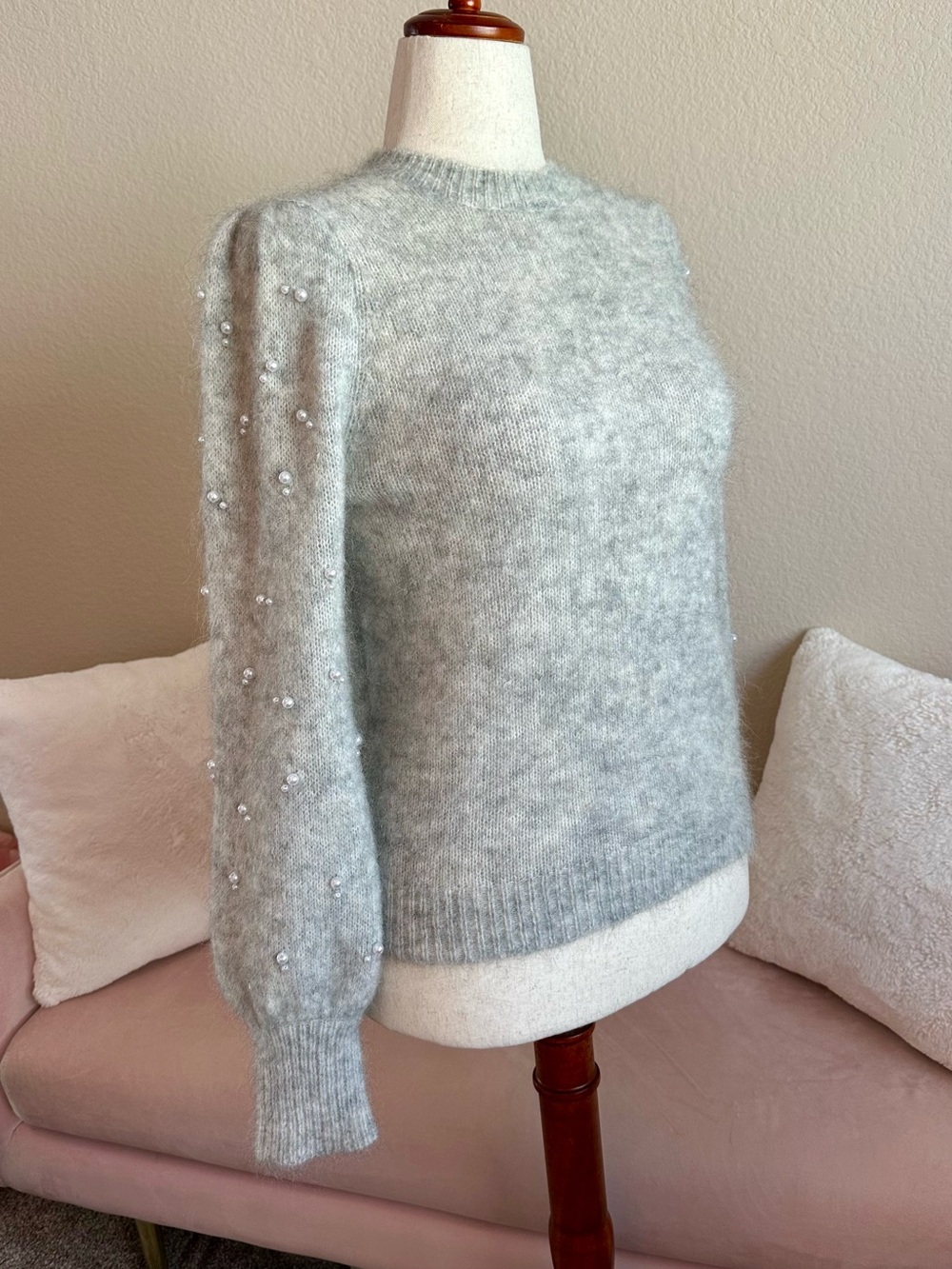 Sézane Perle Sweater Mottled Gray Pearl Long Sleeves Women’s M Angora Wool Soft